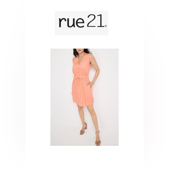 🆕Rue21 Women's Coral Sleeveless Utility Shirt Dress L🆕 - Picture 1 of 10